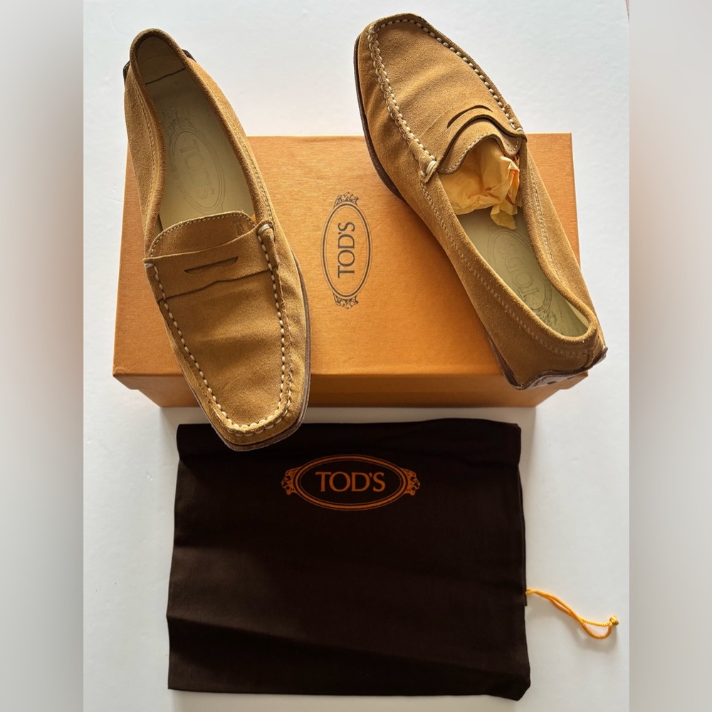 Tod's Women’s Light Brown Suede Slip-On Loafers, Size 37
